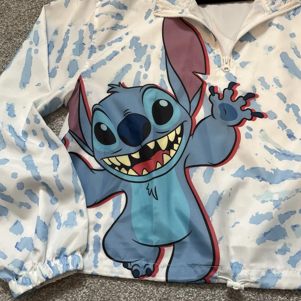 Disney Stitch Women's XL Windbreaker Jacket Lilo & Stitch Cropped Oversized